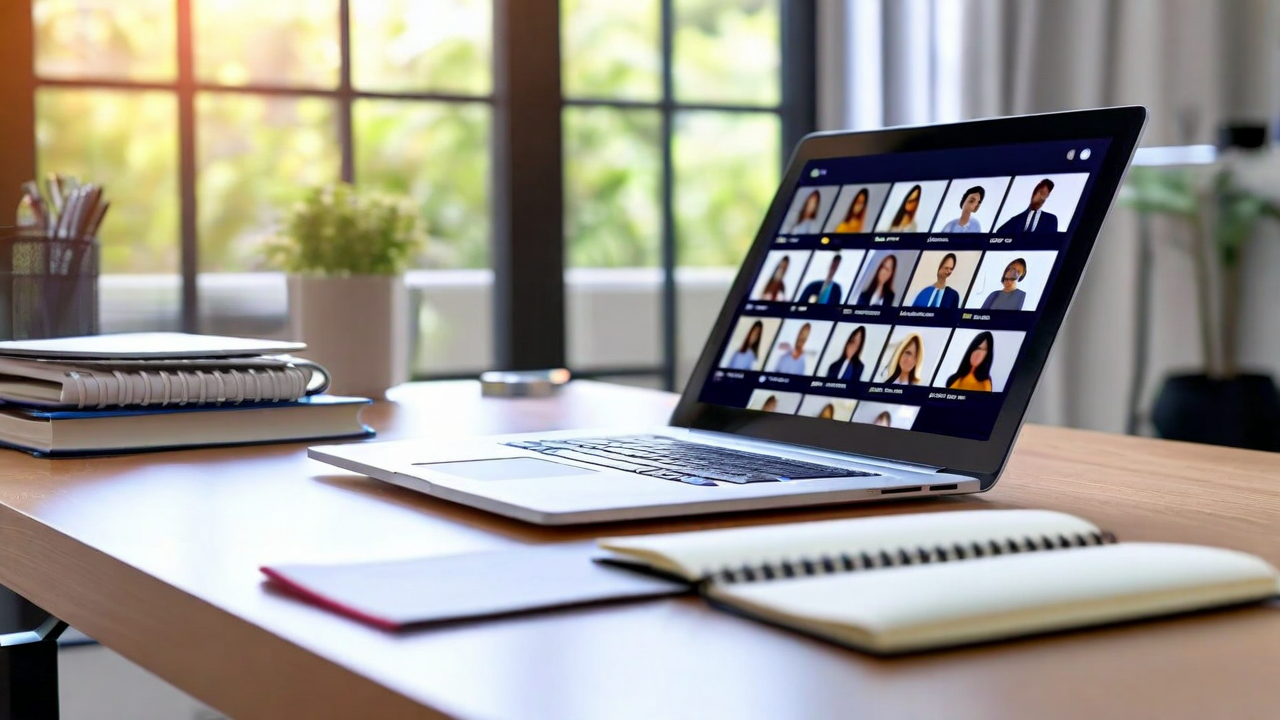 Clean workspace with open laptop showing a well-organized document, notebook beside it