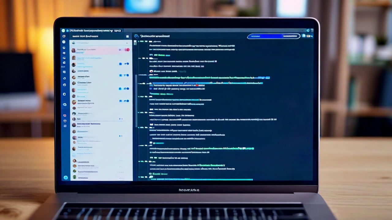 Laptop screen showing a deep chat thread with dozens of replies, person looking confused