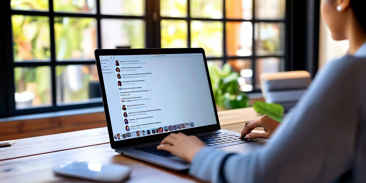 Laptop screen showing a deep chat thread with dozens of replies, person looking confused