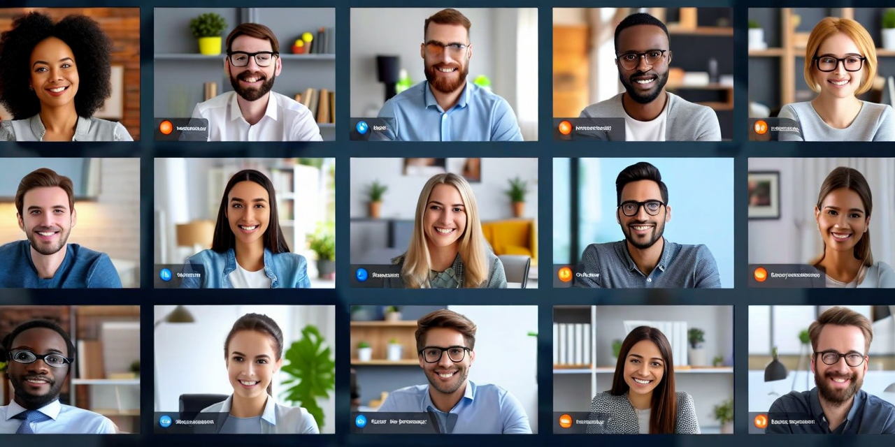 Video grid call with diverse team members laughing, casual and genuine, not staged