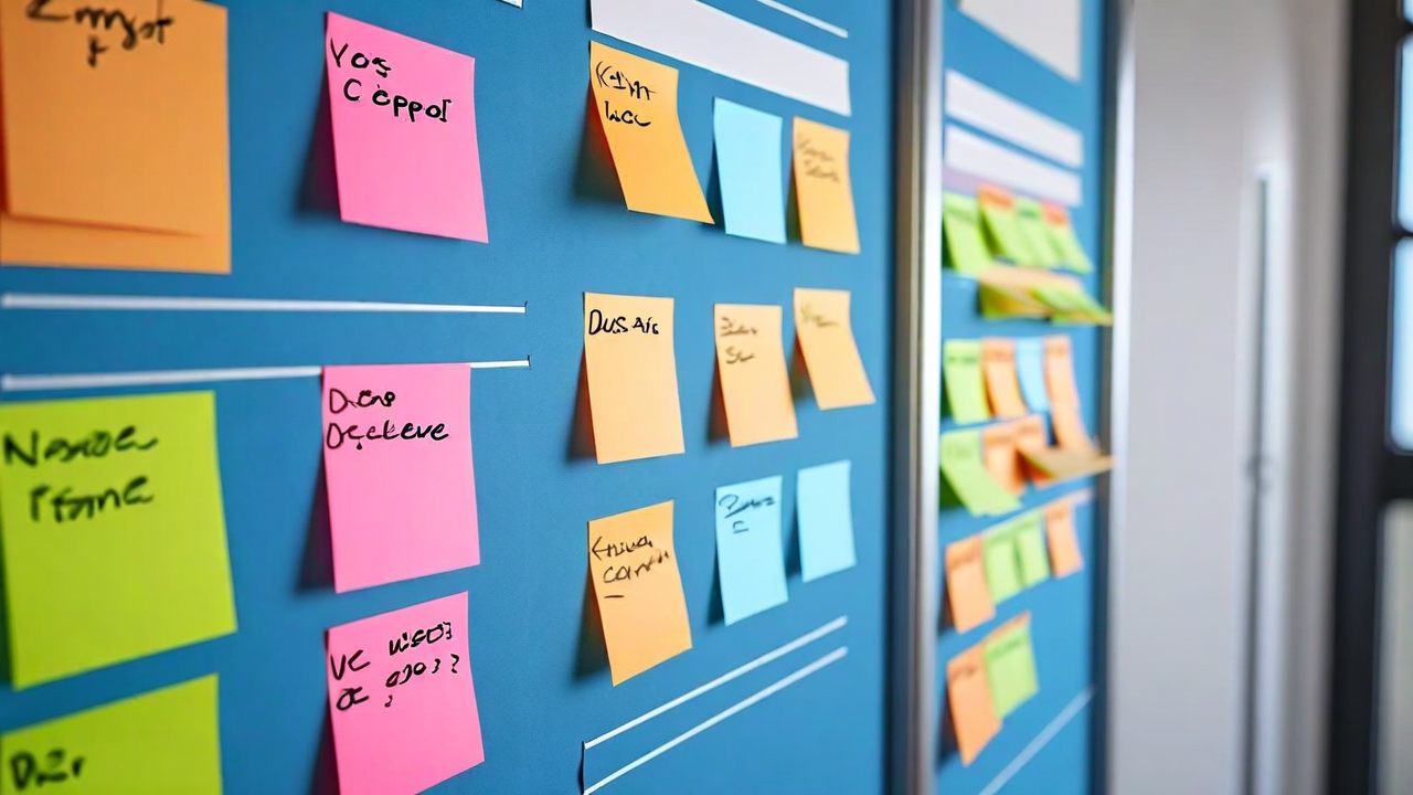 Kanban board with task cards, assignees, and due dates